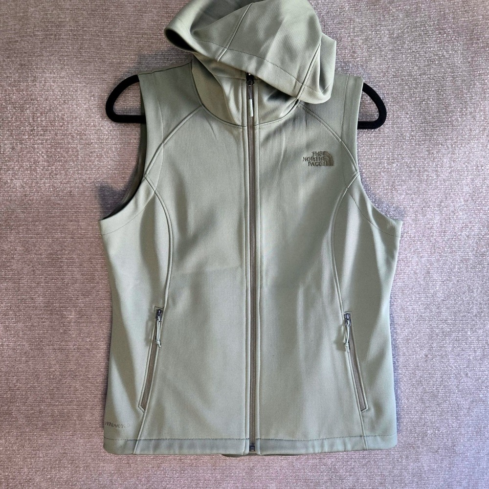 The North Face Vest Womens‎ Med Sage Green Hooded WindWall Softshell Zip Pockets